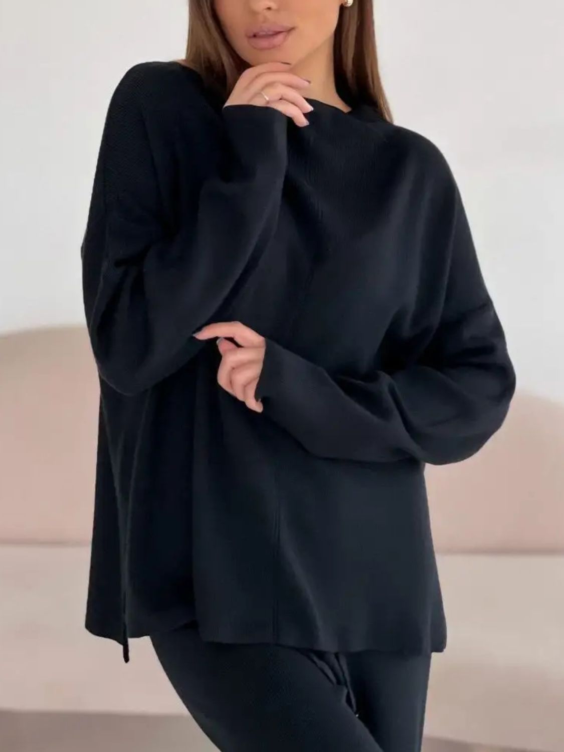 Gabriella Slit Mock Neck Top and Pants Sweater Set | 4 Colors