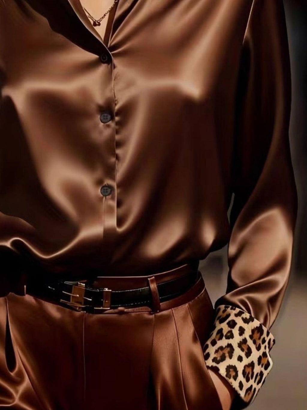 Leopard-print long-sleeve blouse with vintage polish, by Pinup Girl Clothing, sizes XS to 4X.