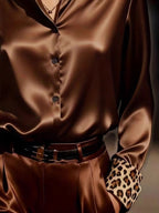 Leopard-print long-sleeve blouse with vintage polish, by Pinup Girl Clothing, sizes XS to 4X.