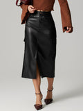 Lily slit midi skirt with pockets in black by Pinup Girl Clothing.