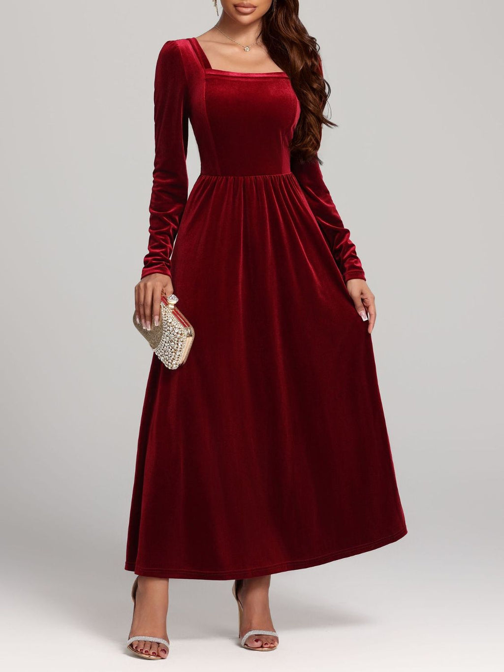 Faerie Velvet Square Neck Long Sleeve Dress | 4 Colors | Poundton
