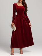 Faerie Velvet Square Neck Long Sleeve Dress | 4 Colors | Poundton