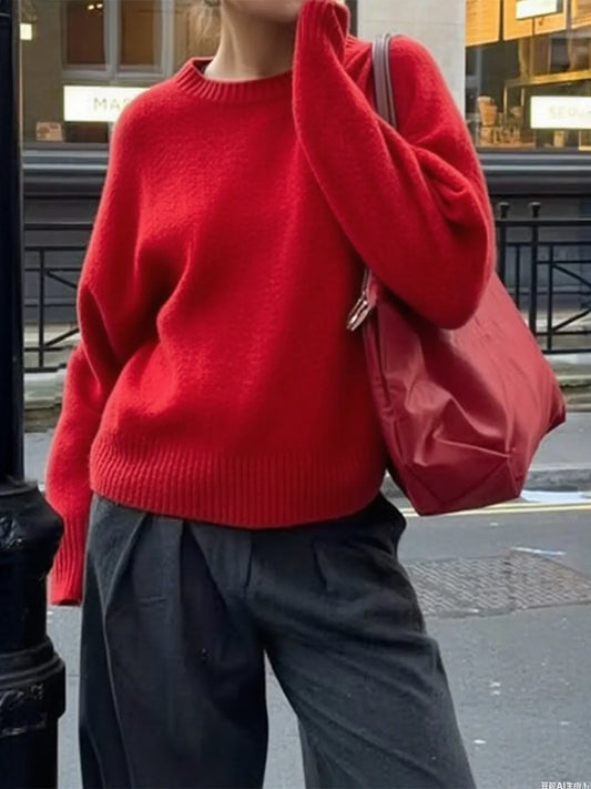 Weekend Standard Ribbed Drop-Shoulder Sweater in red by Pinup Girl Clothing