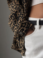 Elisabetta Leopard Button Up Long Sleeve Denim Jacket | 2 Colors