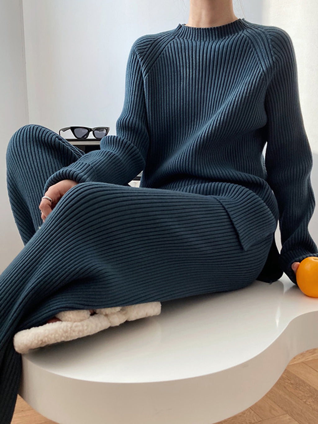 Sofia Mock Neck Raglan Sleeve Top and Pants Sweater Set | 4 Colors