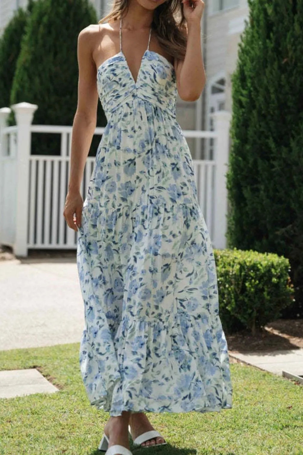 Naxos Floral Halter Neck Tiered Maxi Dress | 3 Colors pinupgirlclothing.com Naxos Floral Halter Neck Tiered Maxi Dress | 3 Colors pinupgirlclothing.com