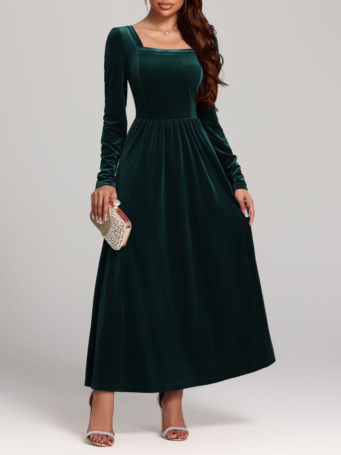 Faerie Velvet Square Neck Long Sleeve Dress | 4 Colors | Poundton
