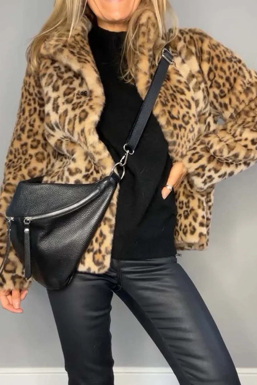 Alessia Full Size Leopard Furry Collared Neck Long Sleeve Coat | 5 Colors