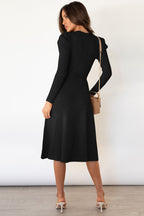 Daniela Round Neck Long Sleeve Tie Waist Sweater Dress | 5 Colors