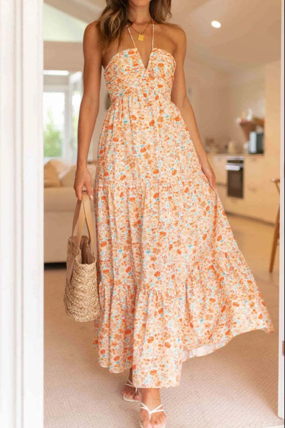 Naxos Floral Halter Neck Tiered Maxi Dress Naxos Floral Halter Neck Tiered Maxi Dress