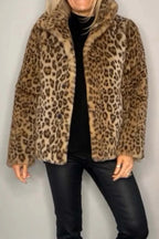 Alessia Full Size Leopard Furry Collared Neck Long Sleeve Coat | 5 Colors