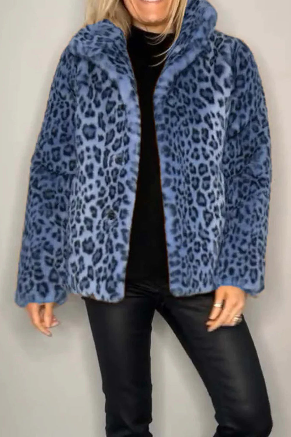 Alessia Full Size Leopard Furry Collared Neck Long Sleeve Coat | 5 Colors