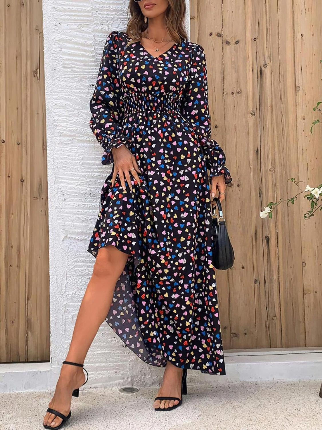 Gianna Smocked Printed V-Neck Flounce Sleeve Dress | 4 Colors