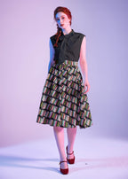 Black Bow Top, a 1950s sleeveless cotton blouse with an oversized neck bow