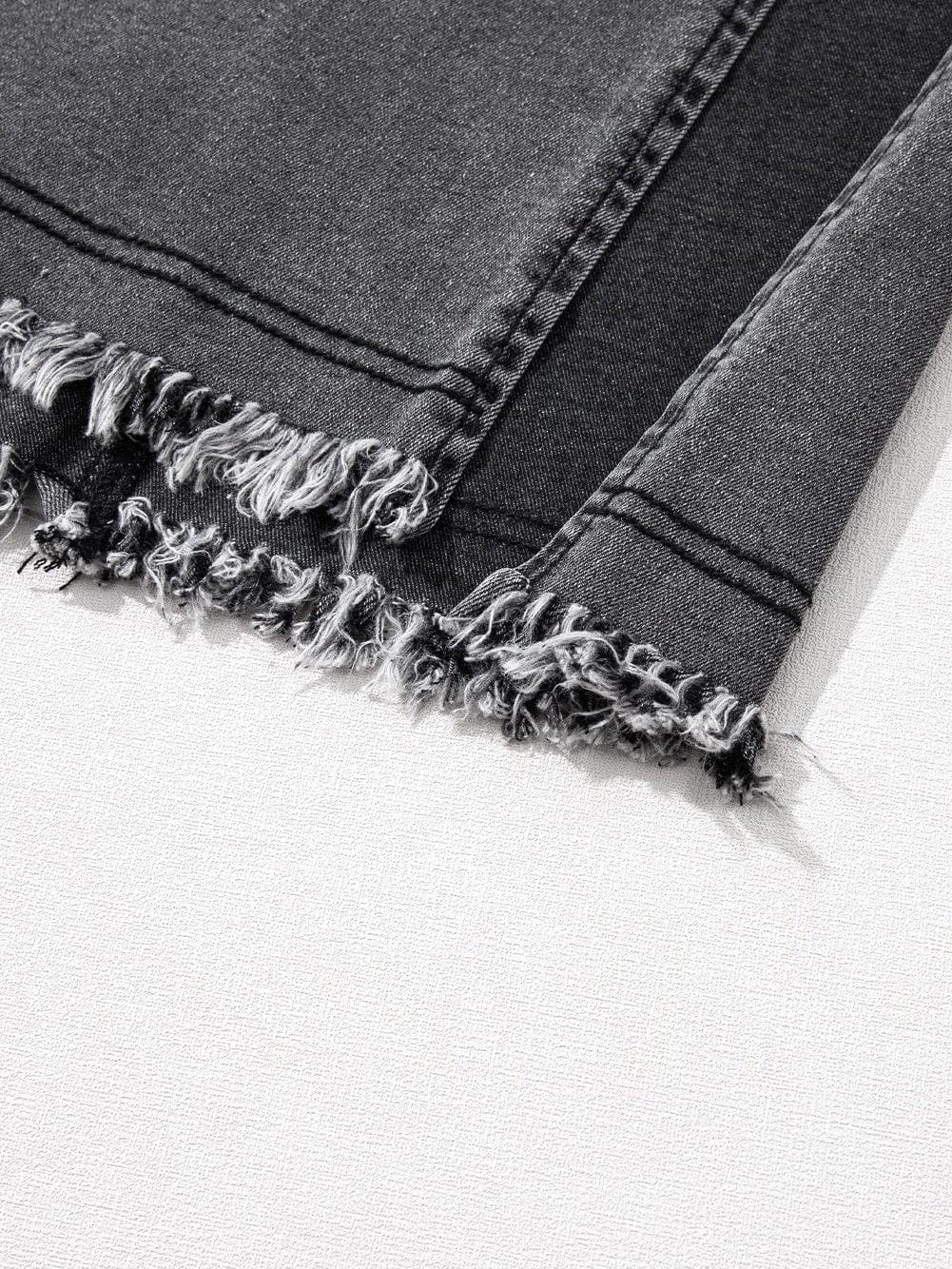 Vintage Washed Split Denim Skirt with Zipper Closure and Pockets