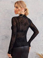 Black Widow sheer mesh spiderweb top in black, back view