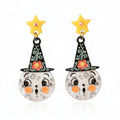 Bloomin' Luna Witch Earrings, floral moon witch drop earrings
