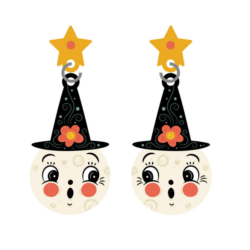 Bloomin' Luna Witch Earrings, floral moon witch drop earrings (view 4)
