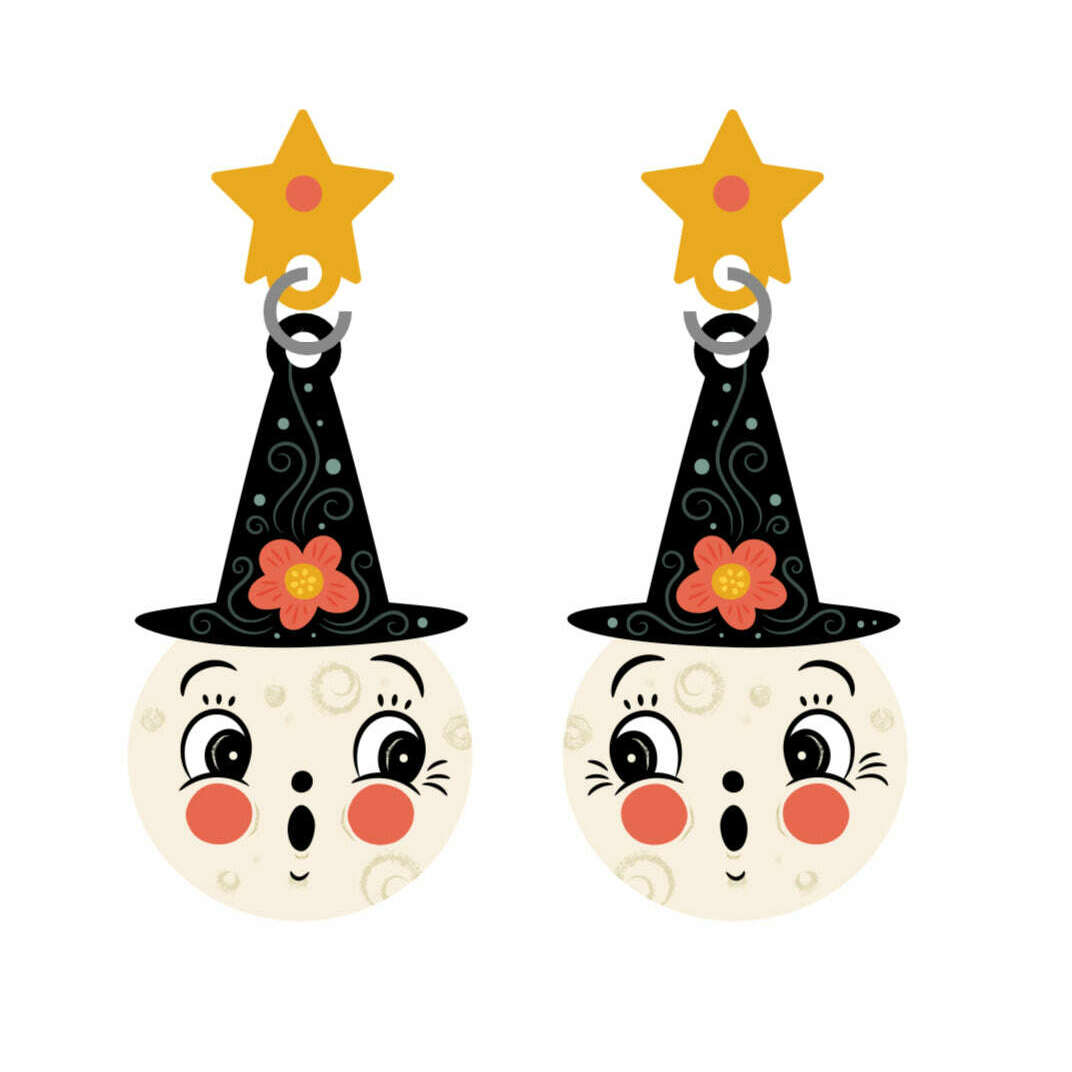 Bloomin' Luna Witch Earrings, floral moon witch drop earrings (view 4)