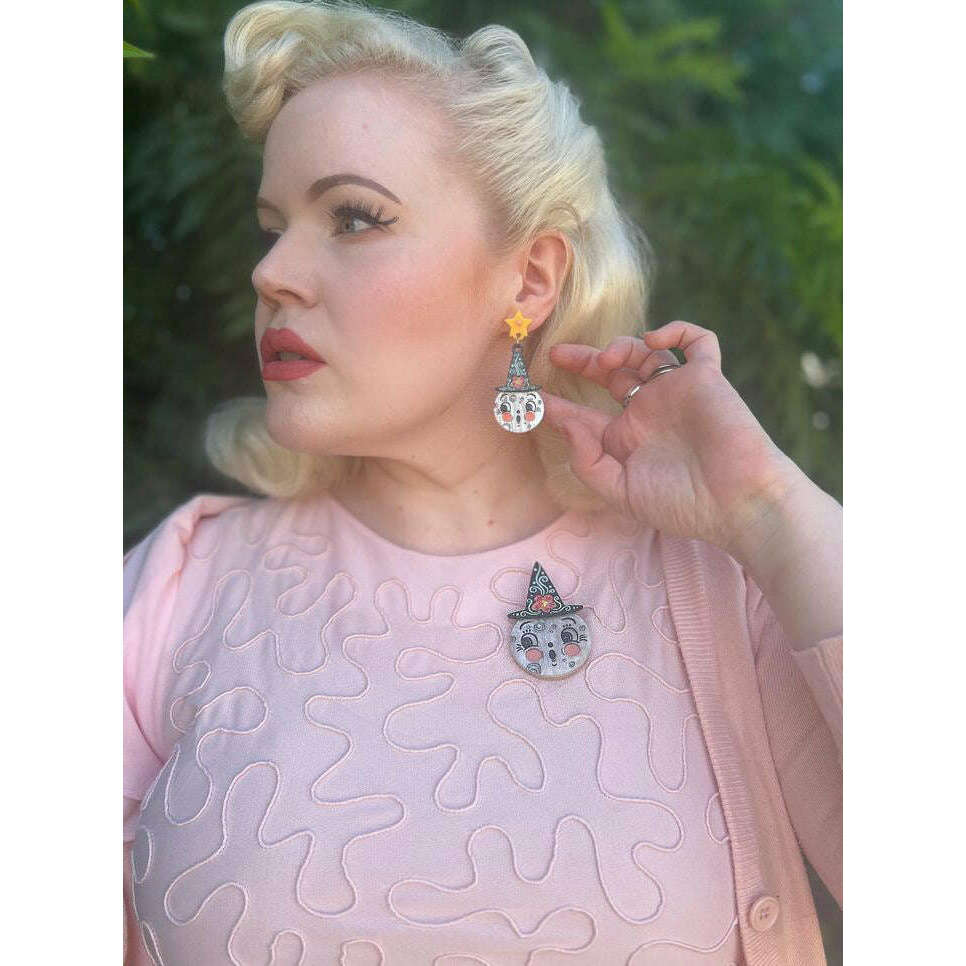 Bloomin' Luna Witch Earrings, floral moon witch drop earrings (view 2)