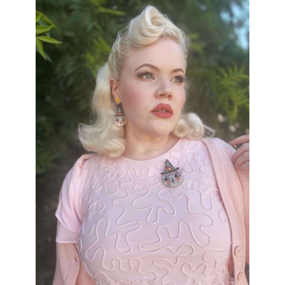Bloomin' Luna Witch Earrings, floral moon witch drop earrings (view 6)