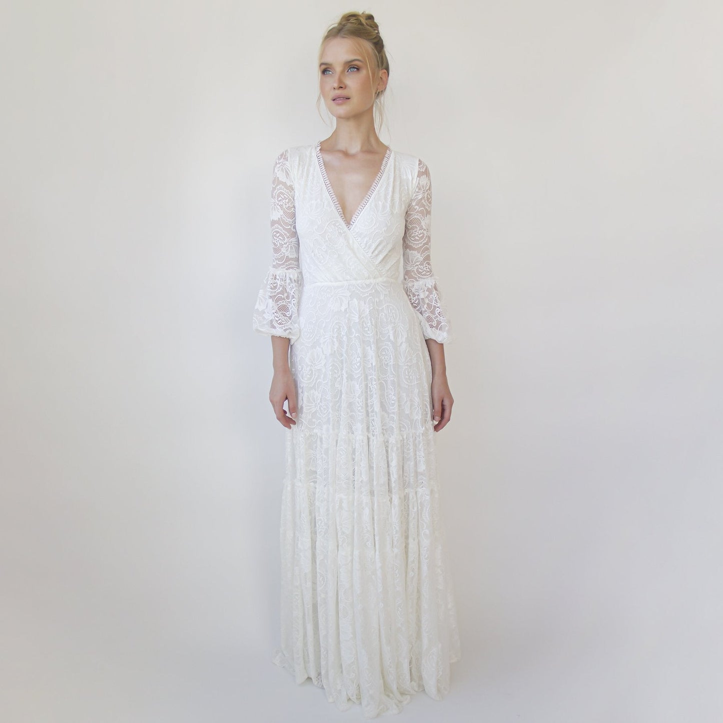 Juniper ivory lace wrap gown fabric detail