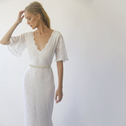 Delphine ivory lace gown showing the mermaid skirt line