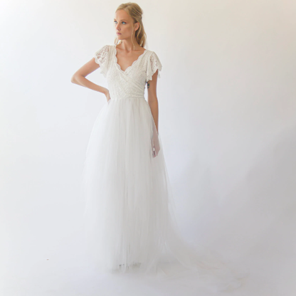 Seraphine blush lace gown tulle train detail