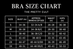 Bralette size chart, sizes S through 3X