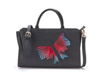 Butterfly black leather satchel, another view, by Pinup Girl Clothing