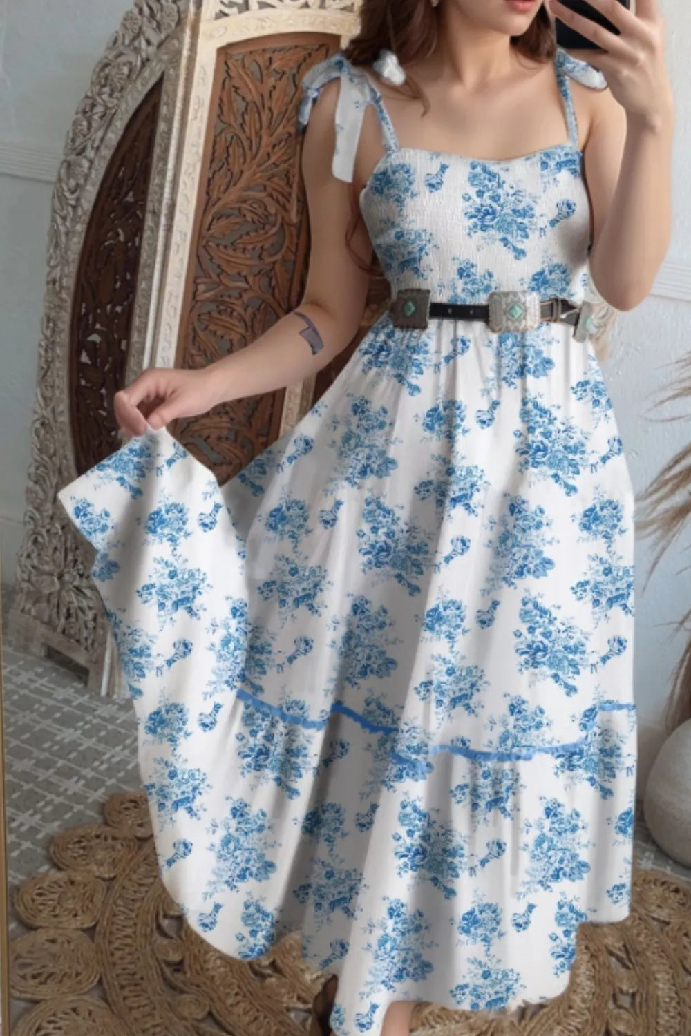 Bluebell Tie-Shoulder Midi Dress Light Blue / S Bluebell Tie-Shoulder Midi Dress Light Blue / S