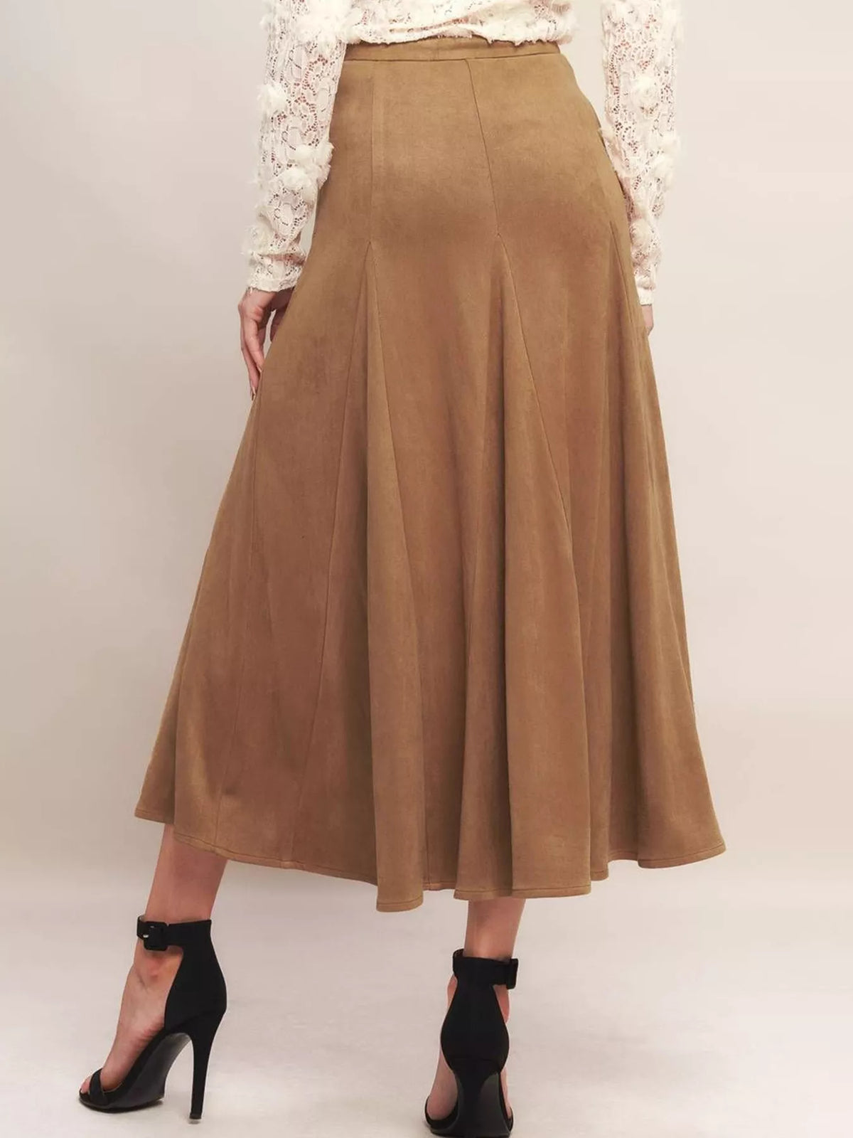 Sahara A-line camel midi skirt by Pinup Girl Clothing