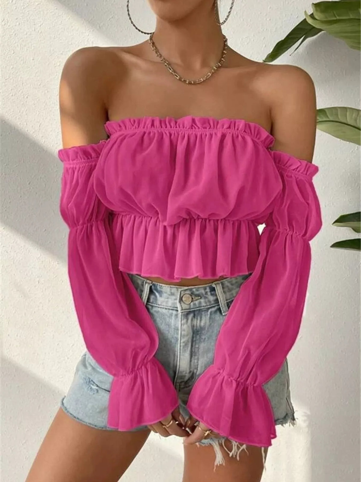 Sheer Ruffles Garments Victoria Sheer Ruffle Cropped Blouse | 3 Colors | Poundton ...