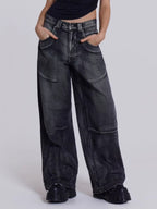 Vintage wash wide-leg jeans in blue by Pinup Girl Clothing.