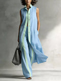 Colette Longline Vest and Wide-Leg Pants Set in Sky Blue by Pinup Girl Clothing