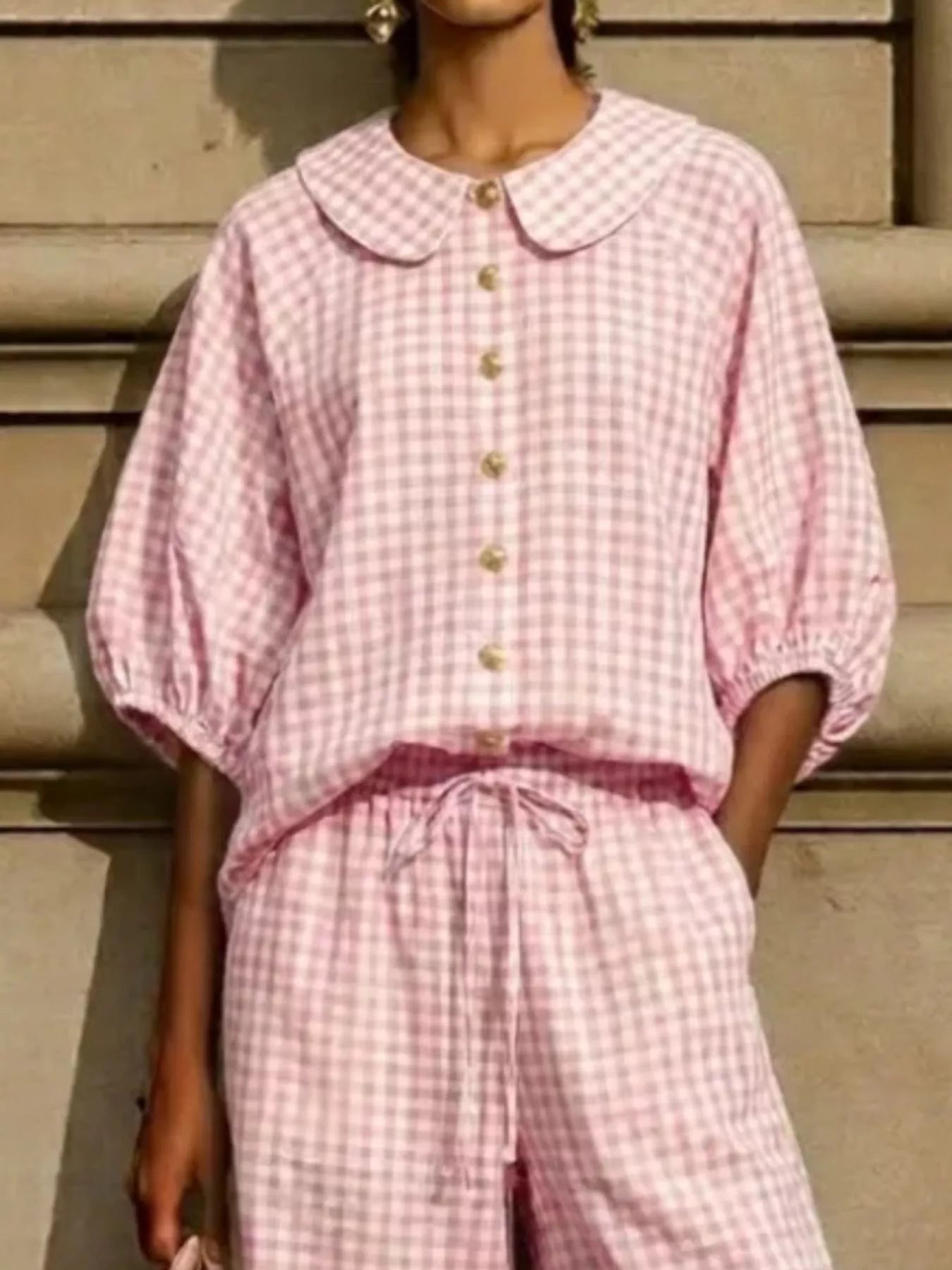 Bettina gingham set shown from the side, by Pinup Girl Clothing