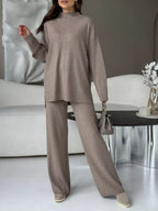 Gabriella Slit Mock Neck Top and Pants Sweater Set | 4 Colors