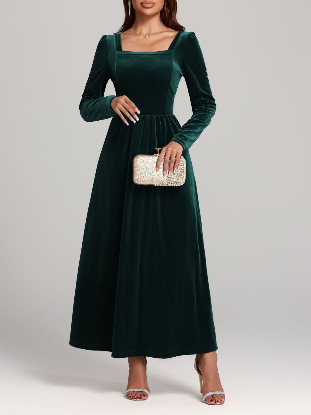 Faerie Velvet Square Neck Long Sleeve Dress | 4 Colors | Poundton