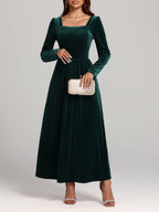 Faerie Velvet Square Neck Long Sleeve Dress | 4 Colors | Poundton