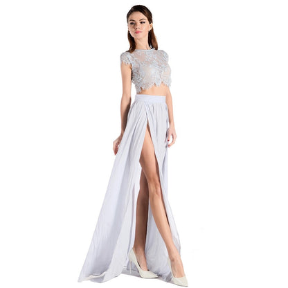 Ethereal Lace Two-Piece Thigh-Slit Maxi Set | 2 Colors | Evelyn Belluci