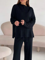 Gabriella Slit Mock Neck Top and Pants Sweater Set | 4 Colors