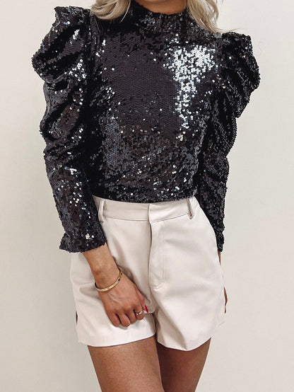 Mali Long Sleeve Black Sequin Top