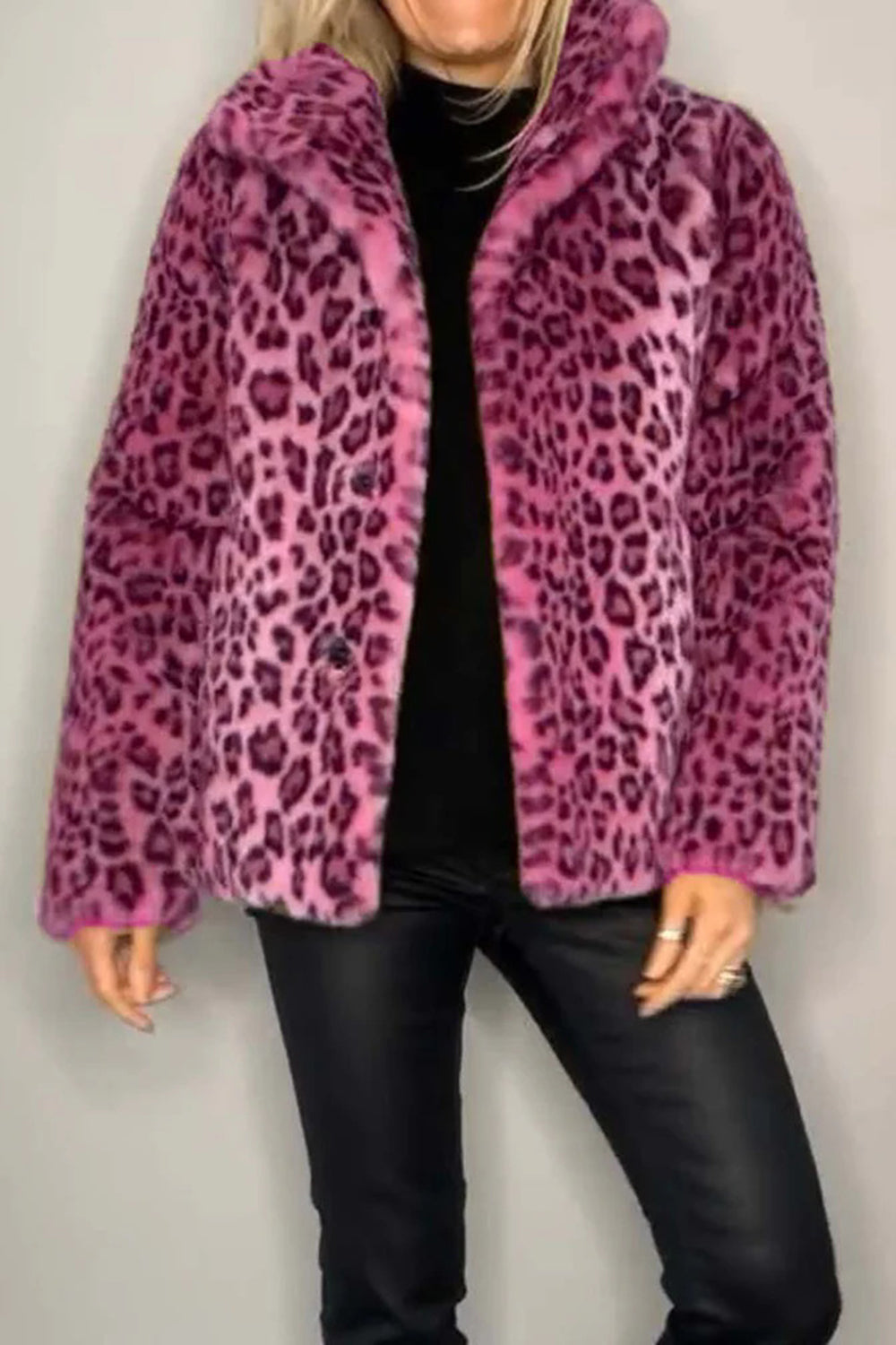 Alessia Full Size Leopard Furry Collared Neck Long Sleeve Coat | 5 Colors