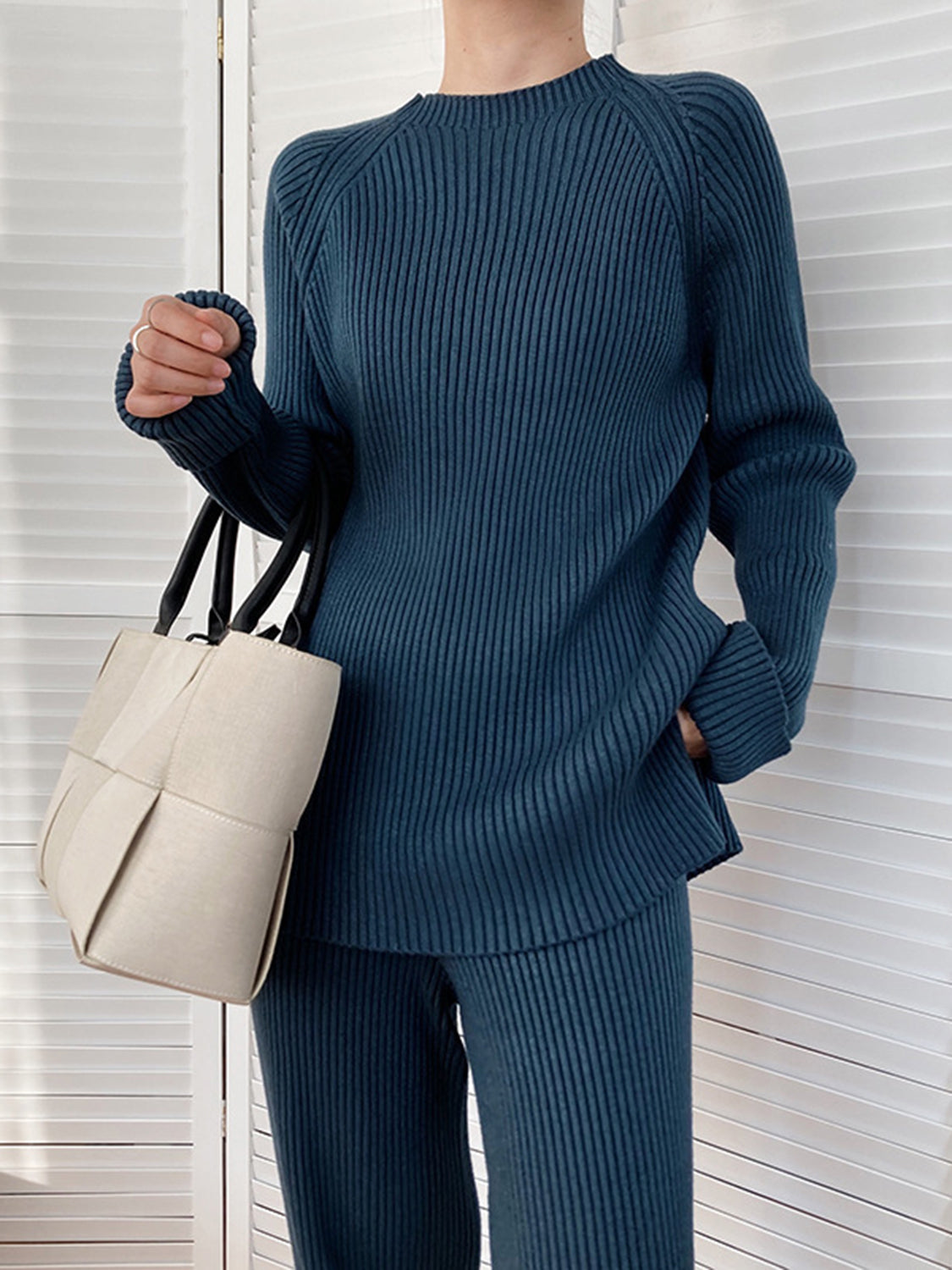 Sofia Mock Neck Raglan Sleeve Top and Pants Sweater Set | 4 Colors