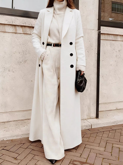 Late Show double-breasted longline coat in gray and white by Pinup Girl Clothing