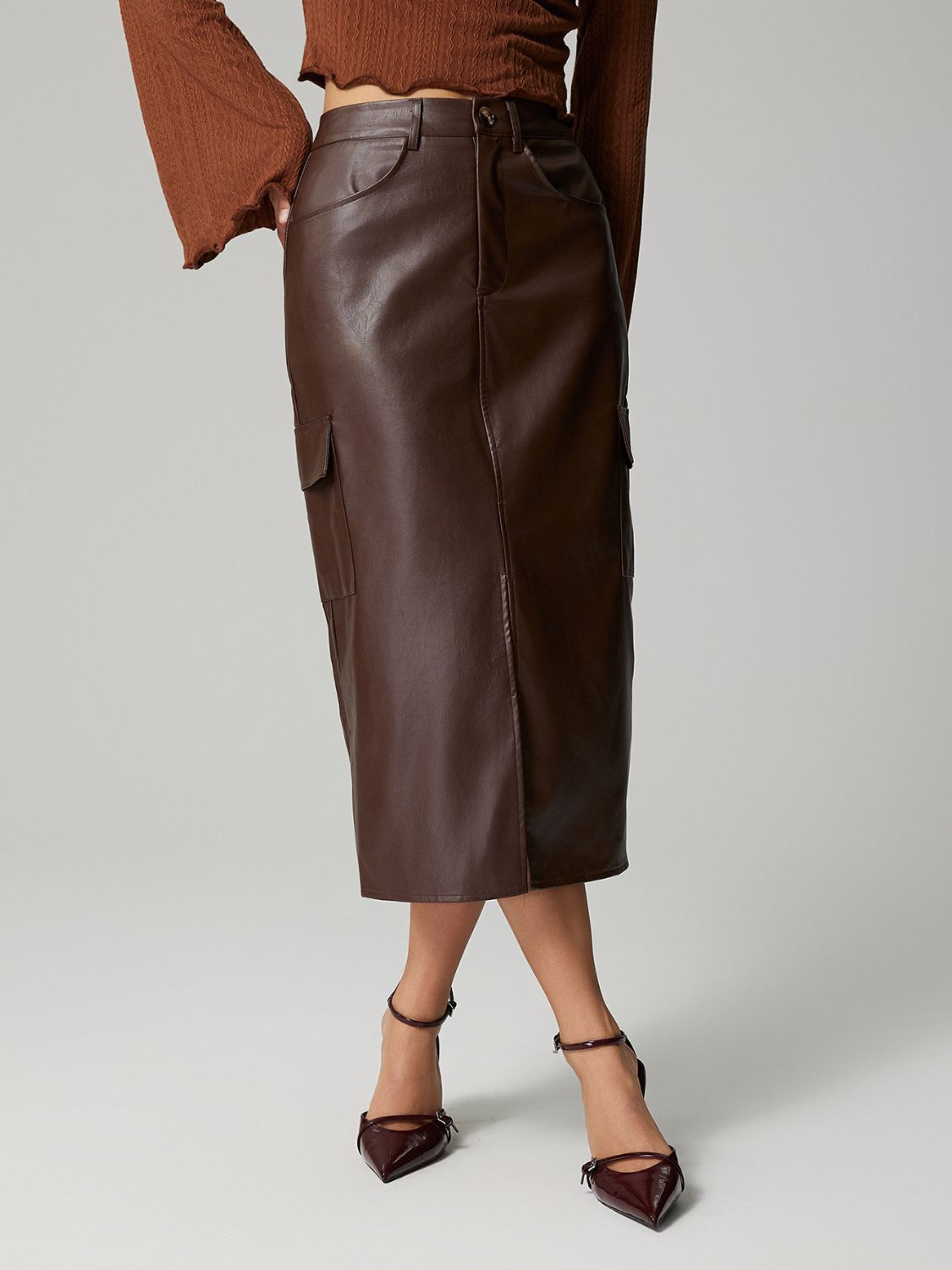 Lily Slit Midi Skirt with Pockets | Dark Brown or Black