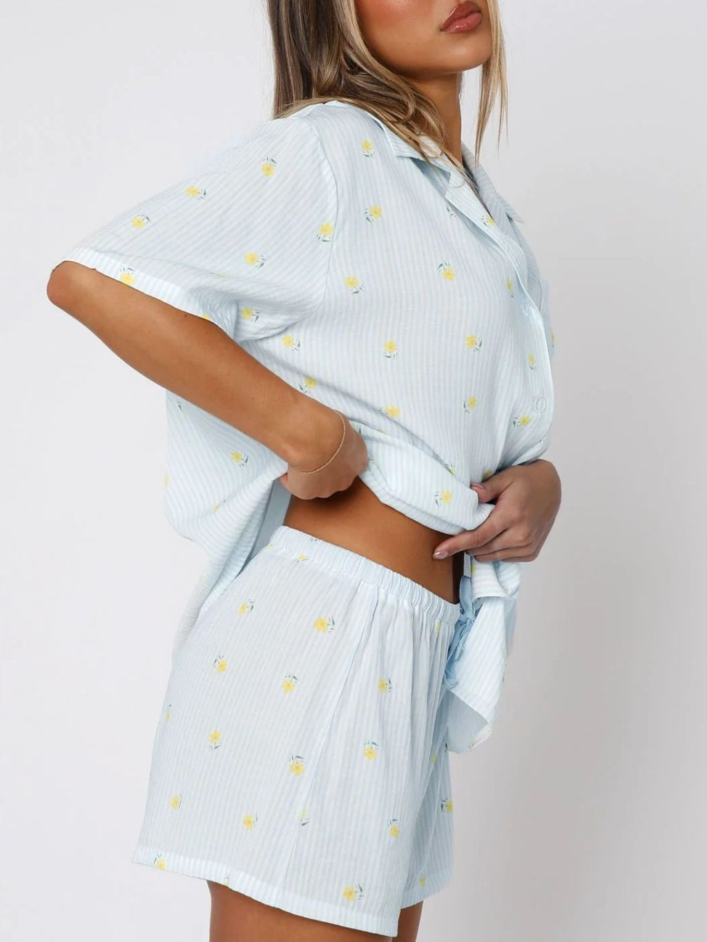 Saint Val Button Down Top and Shorts Pajama Set | 4 Colors | Poundton