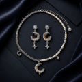 Celestial Dreams set, crescent moon pendant on a pearl chain with matching moon earrings