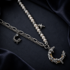 Celestial Dreams set, crescent moon pendant on a pearl chain with matching moon earrings