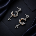 Celestial Dreams set, crescent moon pendant on a pearl chain with matching moon earrings